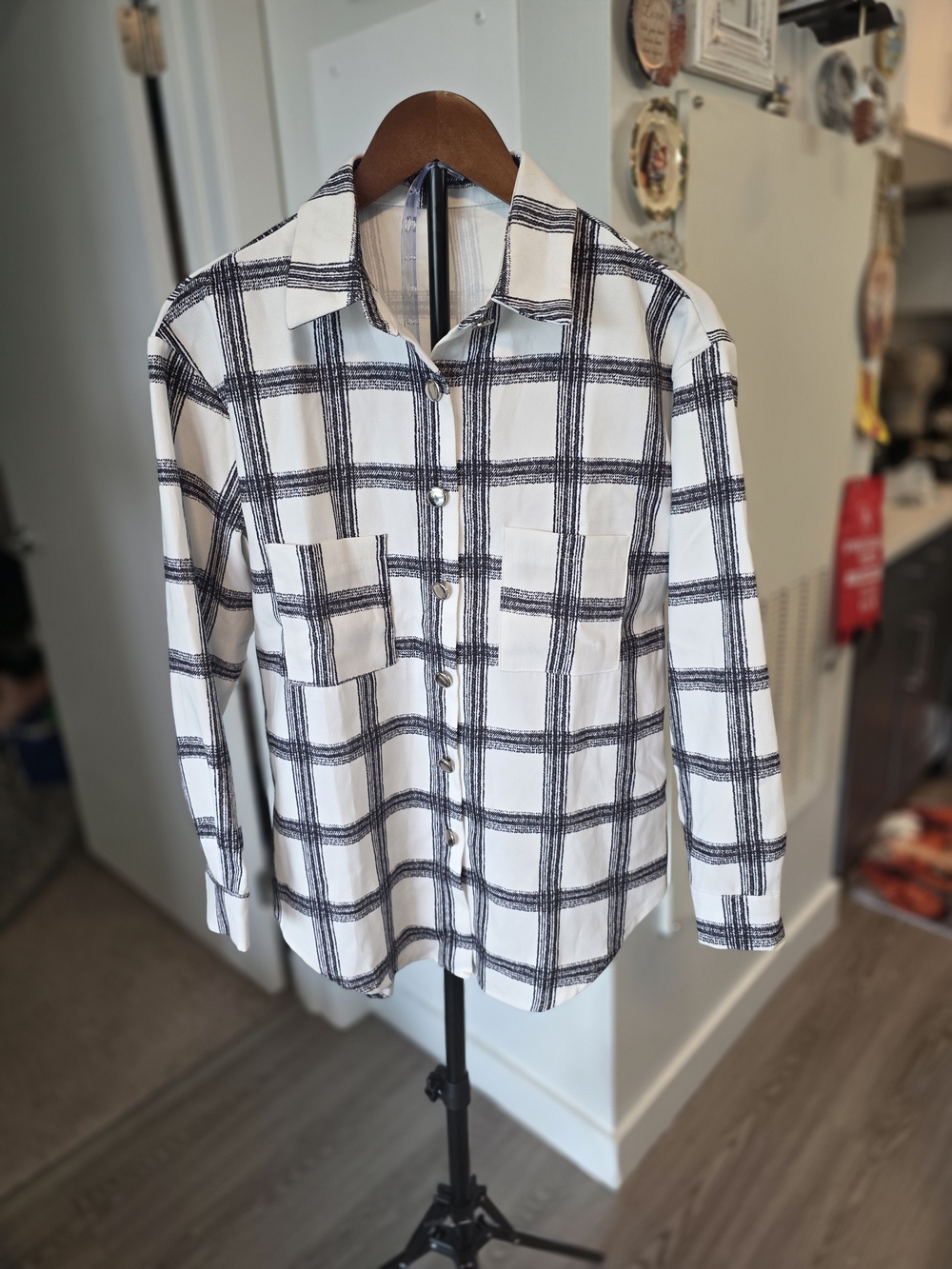 Classic Black & White Plaid Button-Up Shirt